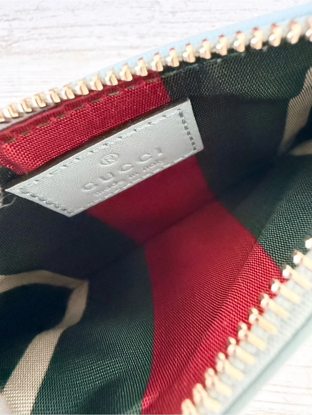 New Gucci GG canvas wallet key/cardholder with zip, blue gold
